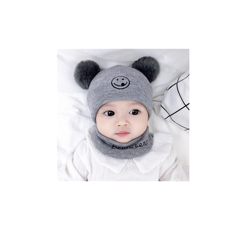 Bena Bear's new autumn and winter knitted hats, baby hats, warm baby hats, children's hats, cute smiling face hats and covers Item Picture