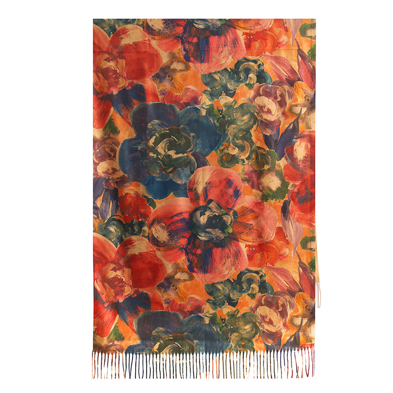 One-piece delivery of new autumn and winter styles of Liu 'an scarves, digital printing, imitation cashmere, oil painting, warm and ethnic style dual-purpose tassel shawls, wholesale factory direct sales Item Picture