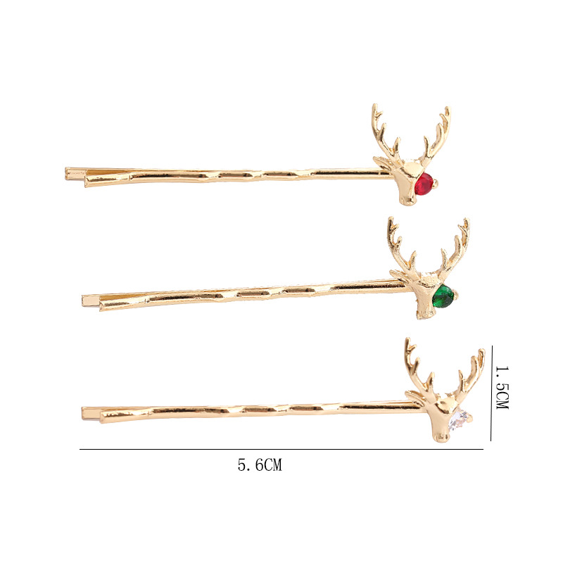 Manufacturers Wholesale New Korean Version Of Alloy Deer Head Word Clip Zircon Hair Clip Hair Accessories Women's High-Grade Christmas Ornaments Item Picture