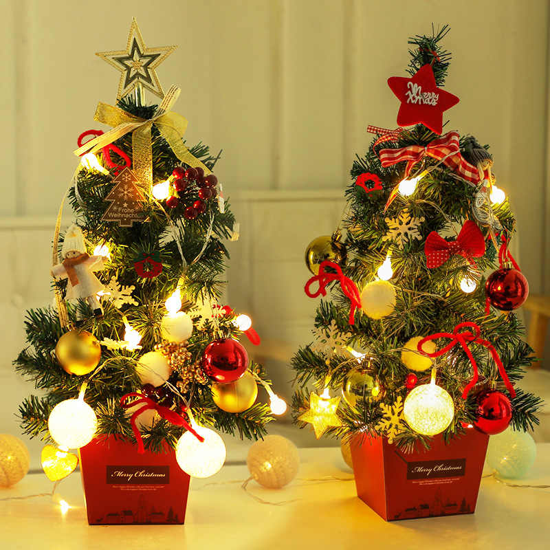迷你小圣诞树桌面带灯50cm金色红色圣诞树套餐装christmas tree树