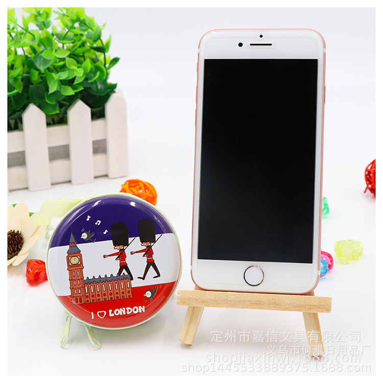 Creative Tinplate Coin Purse Cartoon Mini Round Earphone Zipper Bag Portable Coin Children Gift Bag Wholesale details Picture