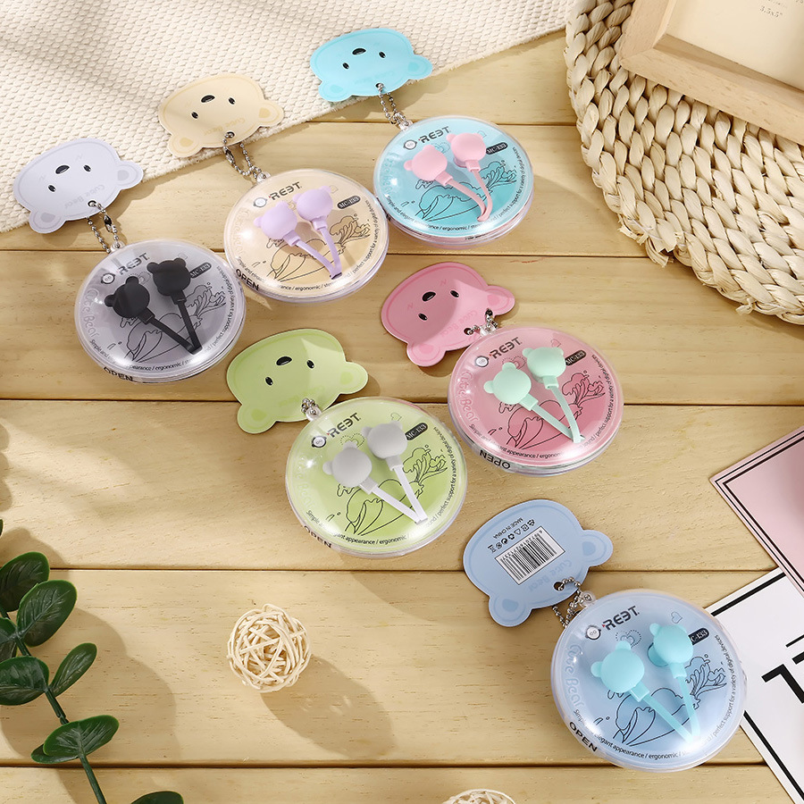 New foreign trade gift: Cute cartoon bear crystal box headphones, universal mobile phone voice headphones with microphone Application Scenario