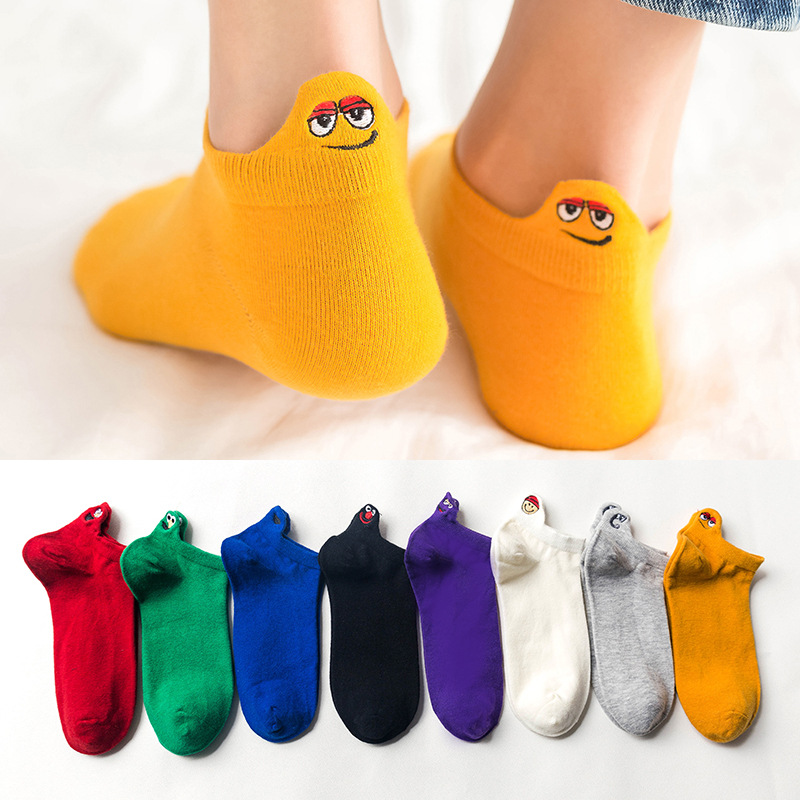 Sesame Street Japanese-style heel small ear neutral couple socks, embroidered cartoon monster pure cotton boat socks, short trendy socks