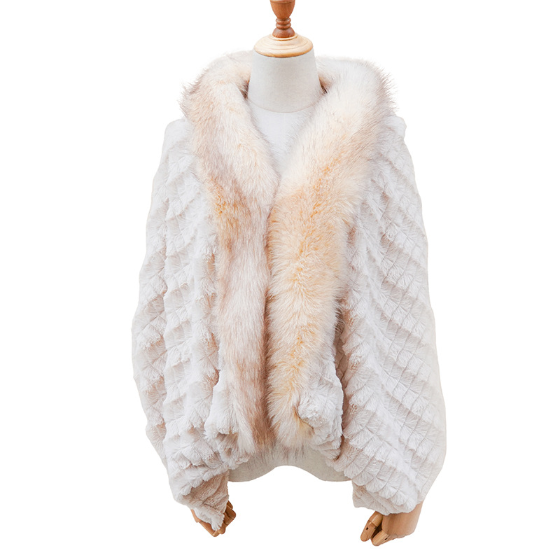 Autumn Winter 2022 Europe And The United States Imitation Rabbit Hair Splicing Fox Fur Stripes Imitation Fur Cape New Women's Temperament Cloak Item Picture