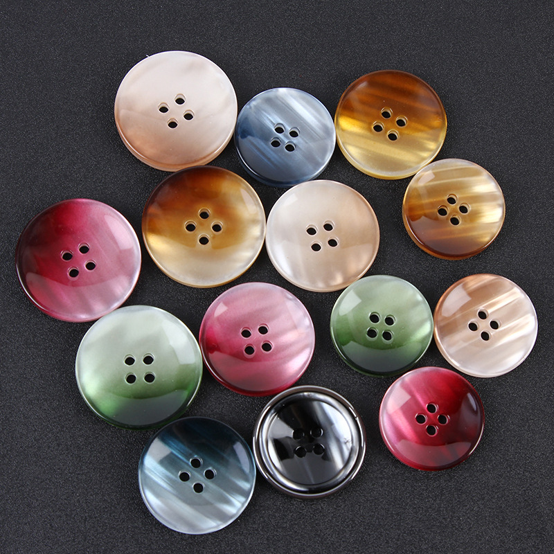 Hot Sale Of High-End Pearlescent Gradual Color Resin Big Coat Button Windbreaker Coat Round Edge Button Four Eyes Buckle Multi-Color details Picture