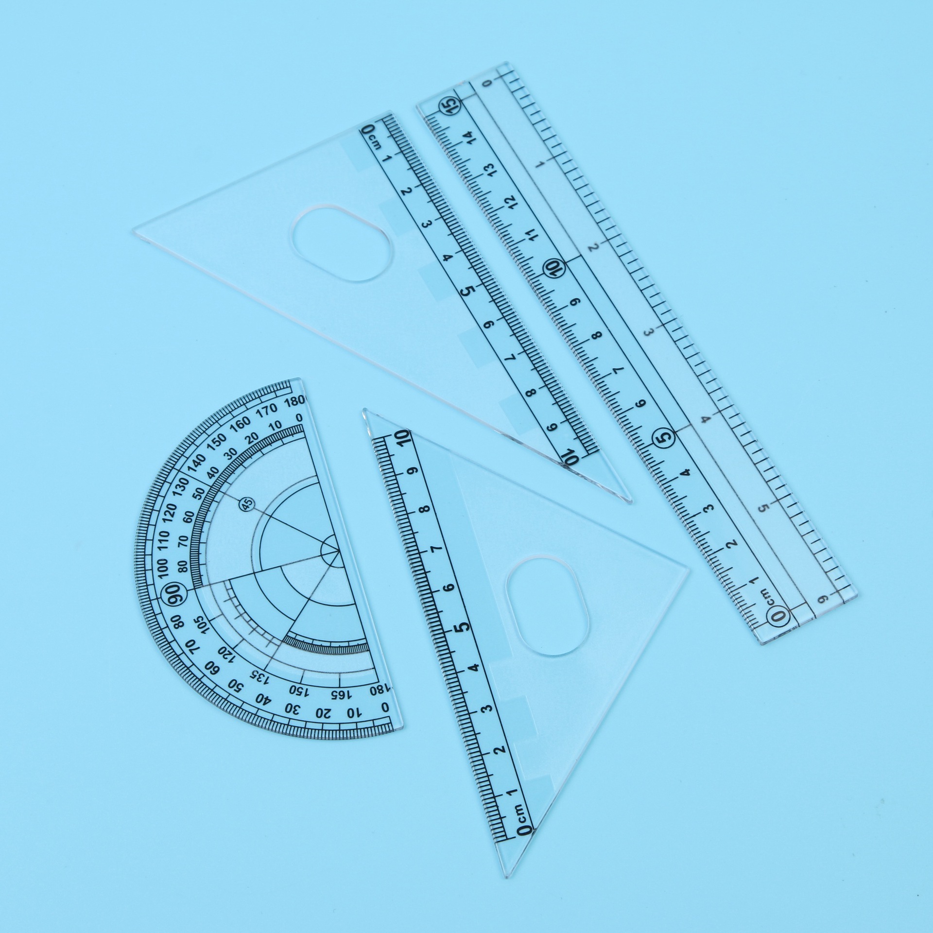 厂家批发供应15cm塑料套尺定制 PS料透明学生文具 量角器三角板