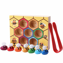 New Montessori early education wooden insect game children puzzle play house color cognition clip bee toys