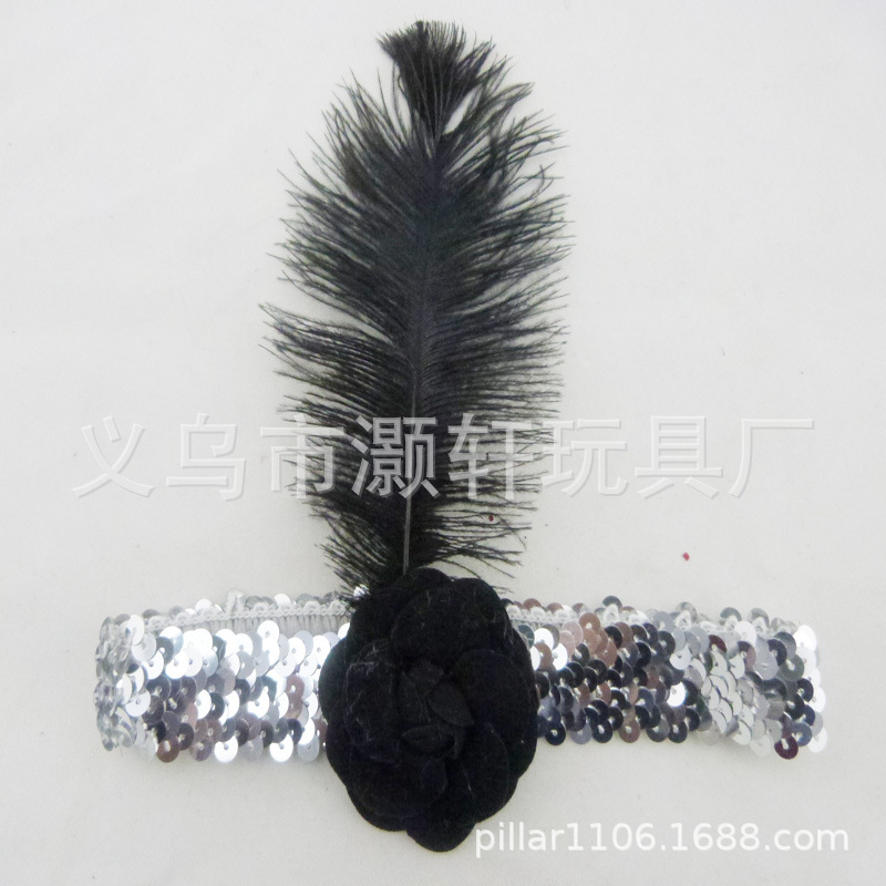 In the 1920S, three isolength beaded head hoop headband was worn in the 1920S with electroplated beaded feather headband and princess feather headband Application Scenario