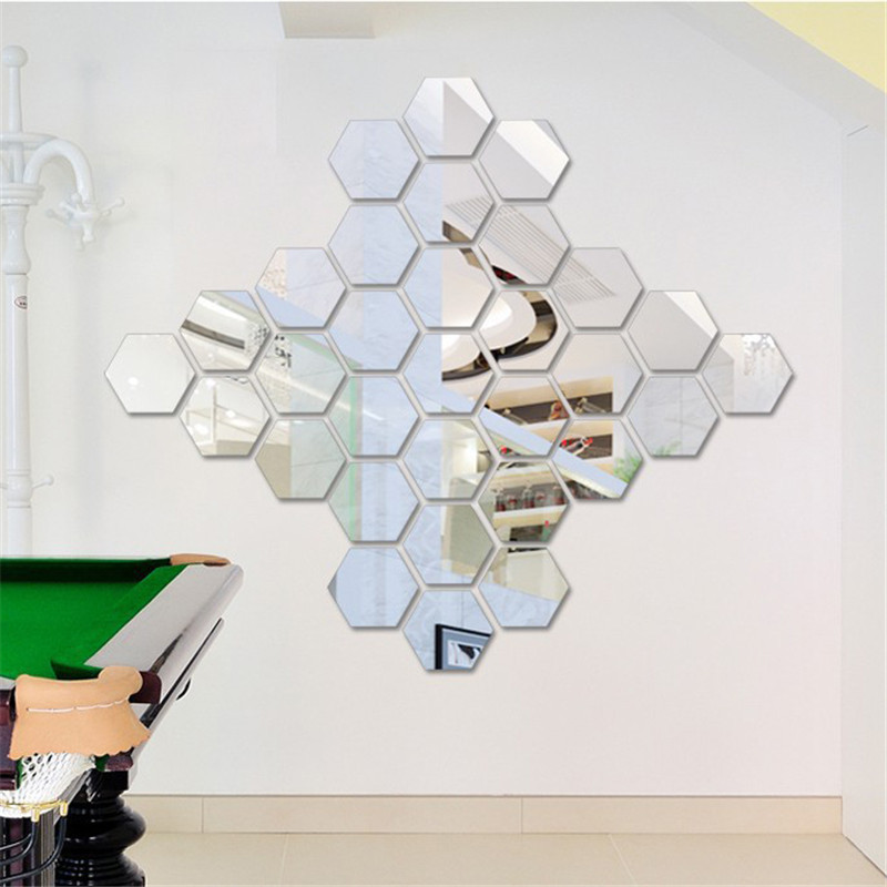 Cross-border products Hexagonal three-dimensional mirror wall sticker restaurant aisle stairs personality decoration mirror sticker hex frame wall sticker full figure