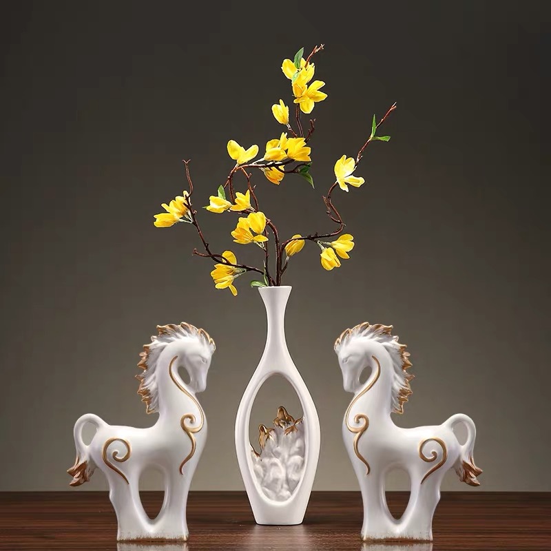 Chinagoods Ceramic Ornament马动物新中式装饰品禅意客厅玄关彩绘摆件创意办公室工艺品摆设详情图2