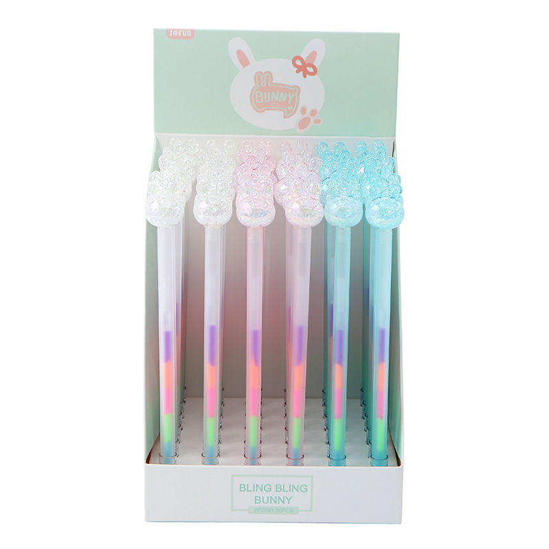 Korean Version Dazzling Ice Crack Marble Water-Based Neutral Pen Cartoon Crystal Rabbit Student Writing Stationery Wholesale Item Picture