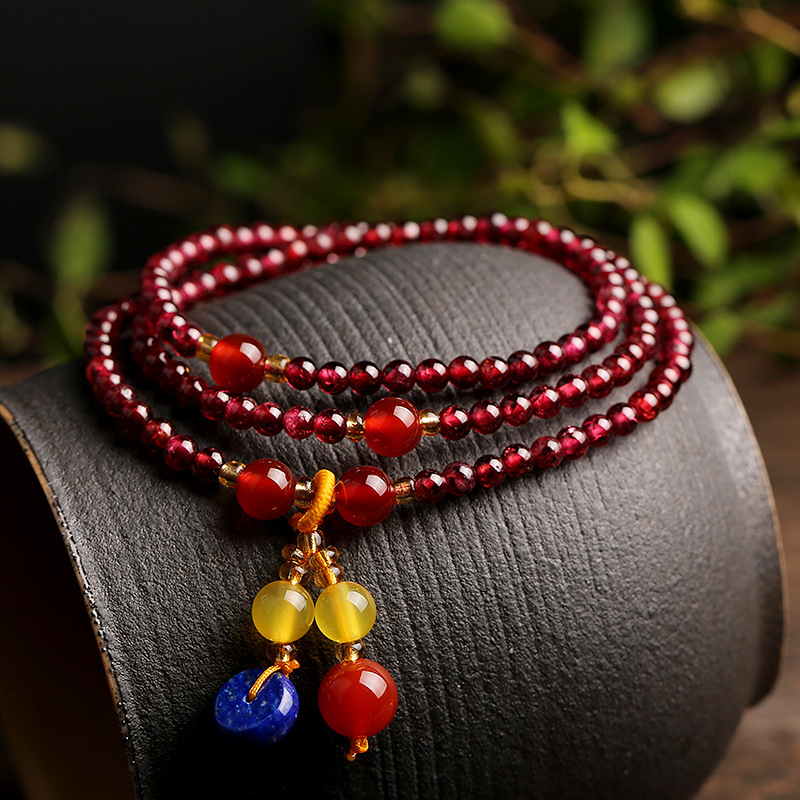 Natural 3.5mm purple-toothed garnet bracelet with multiple loops of yellow crystal flowers Specification image