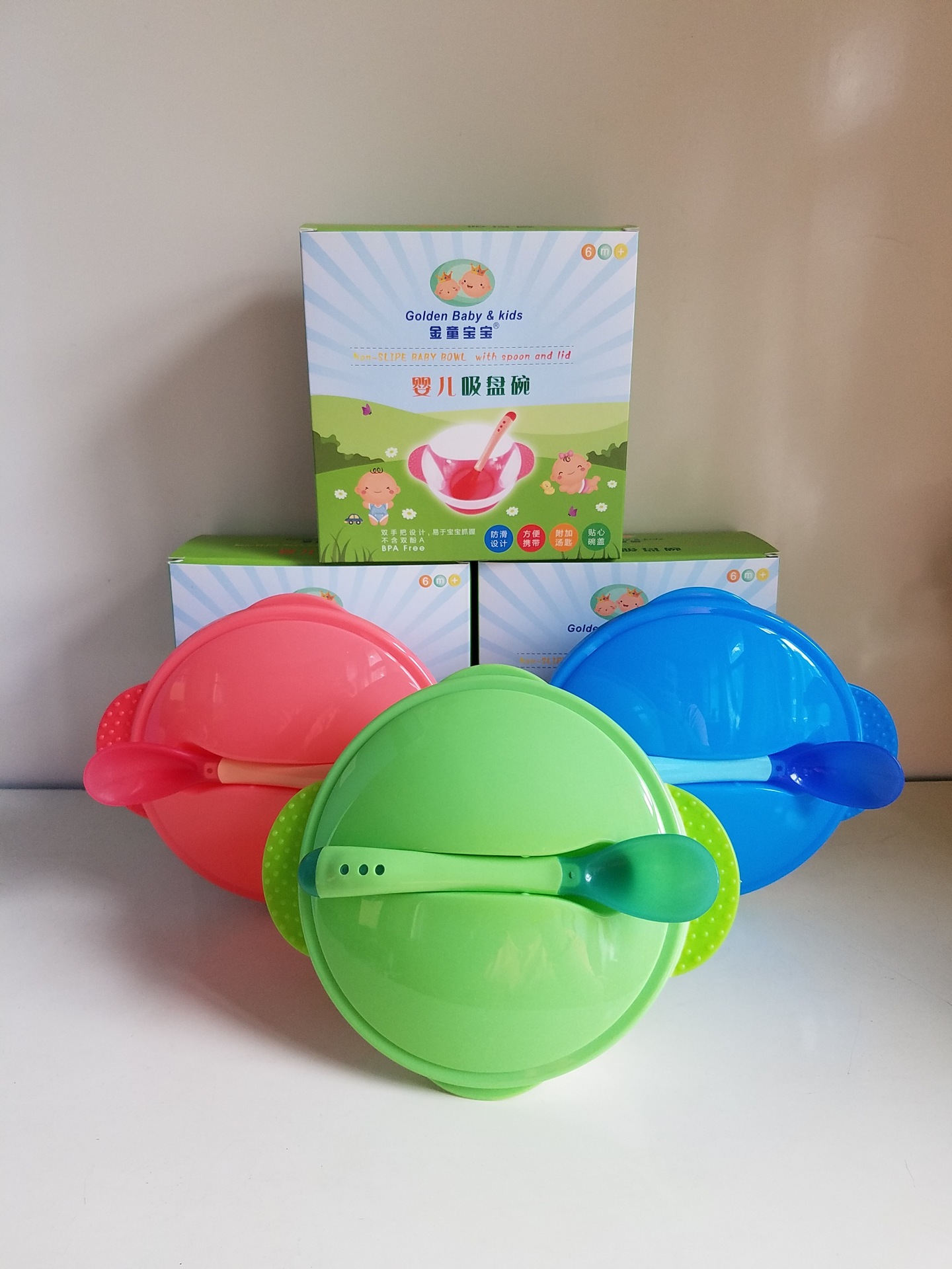 Baby suction bowl with temperature-sensitive spoon set Baby and children training bowl plastic bowl baby bowl set full figure