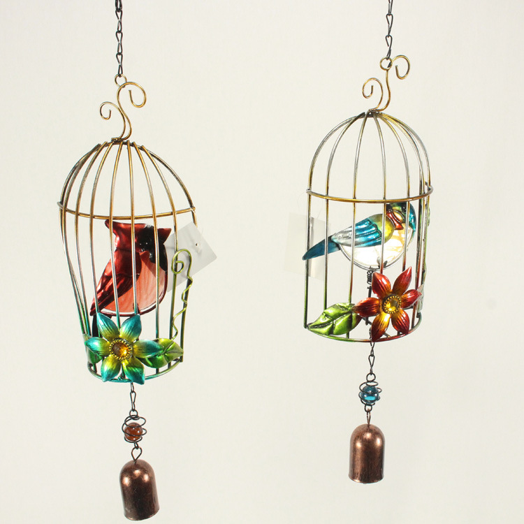 Ironwork Bird Cage Wind Chimes Hanging Decoration Balcony Garden Home Decoration Crafts Zakka Metal Bell Pendants Cross Border