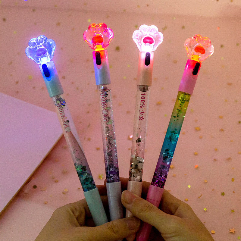 Instagram Girl Heart Cat Claw Luminous Neutral Pen Cute Creative Oil Quicksand Light Pen Student Signature Pen Pen details Picture