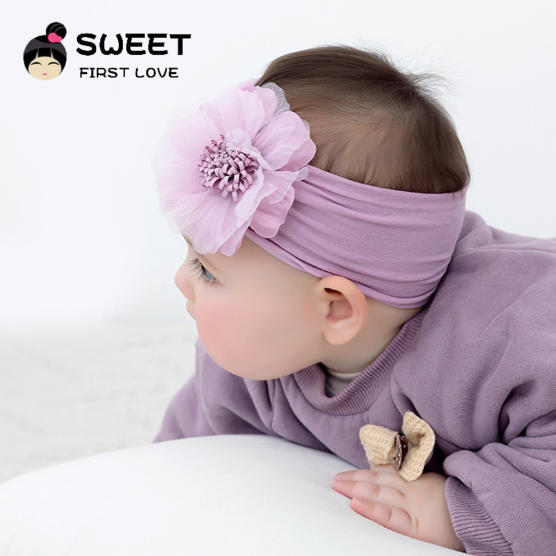 Manufacturers Direct Sales New Children's Hair Accessories Solid Color Nylon Baby Headband Net Silk Sun Flower Baby Headband
