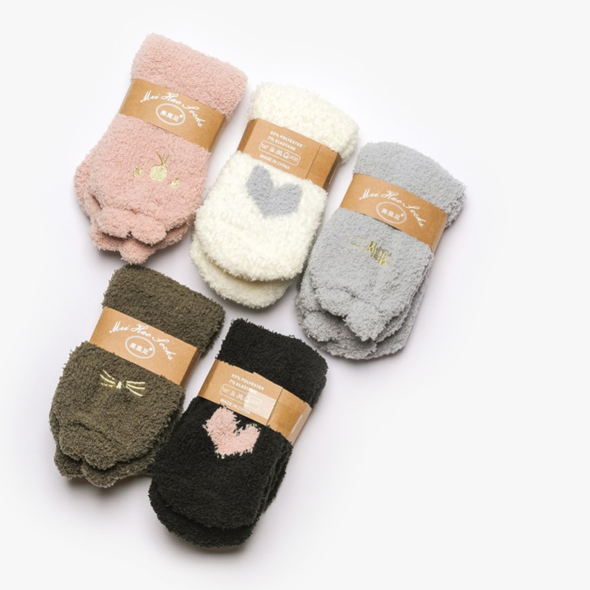Winter coral fleece socks for women, mid-calf warm and cute cartoon style thickened series sleep home socks, beautiful and full of charm details Picture