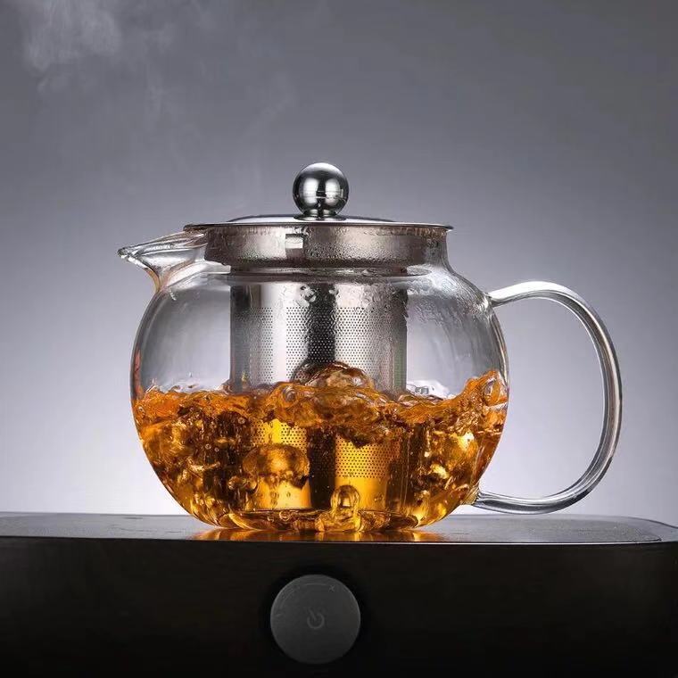 Apple steel glass teapot, stainless steel filter teapot for brewing, high-temperature resistant flower teapot, household tea sets details Picture