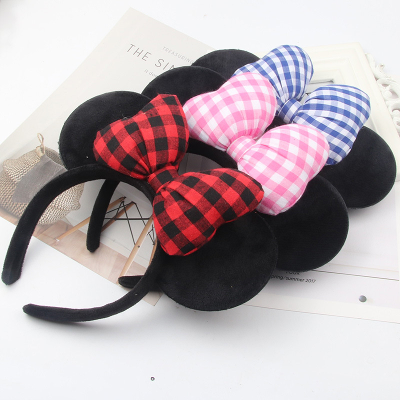 New Plaid Control Preppy Bow Headband Minnie Black Ear Headband Princess Headband High-Grade Small Fresh Hair Accessories Specification drawing