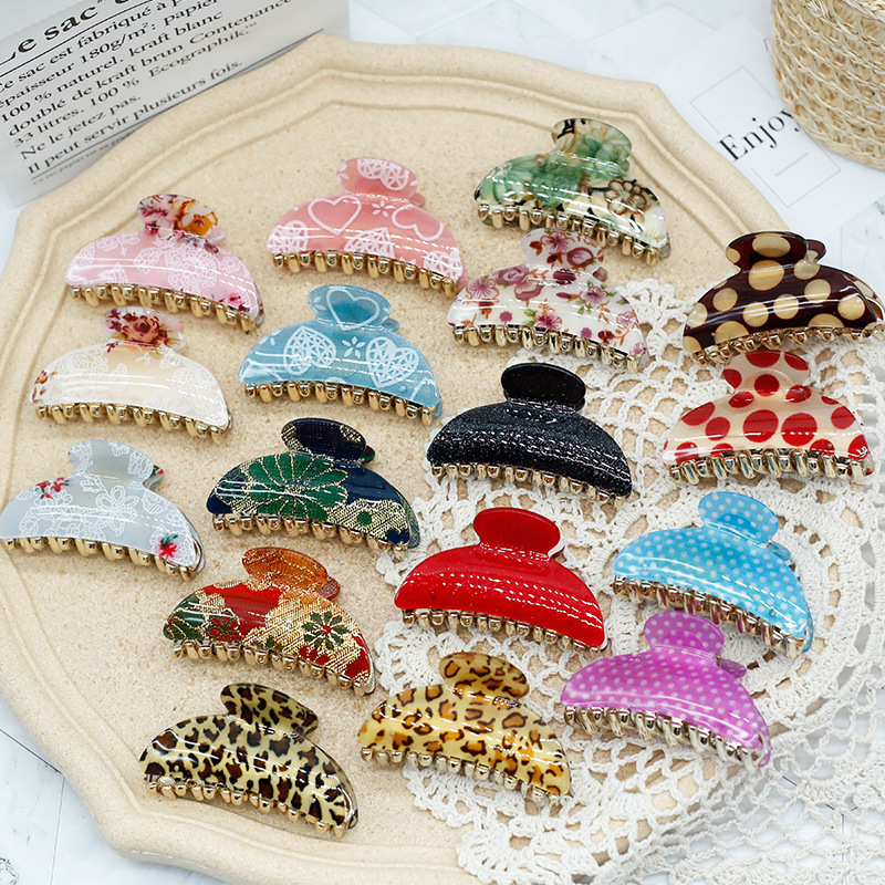 Korean Hair Accessories 7 Cm Acrylic Acetate Clip Women's Small Polka Dot Leopard Plate Hair Clip Wholesale 2 Yuan Store