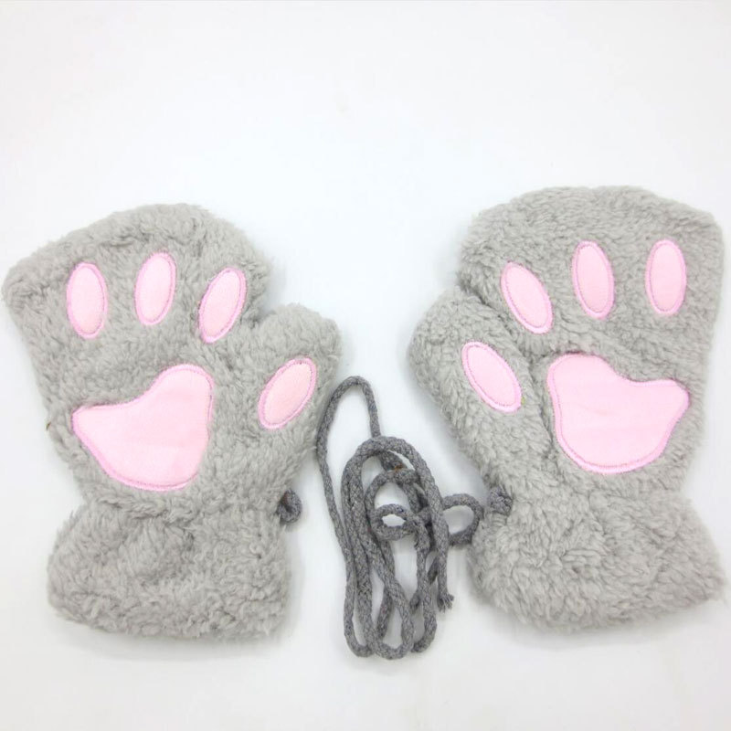 Winter Half Finger Gloves Female Cat Cartoon Bear Paws Student Fingertip Cat Claws Thick Pile Neck Warm Gloves Specification drawing