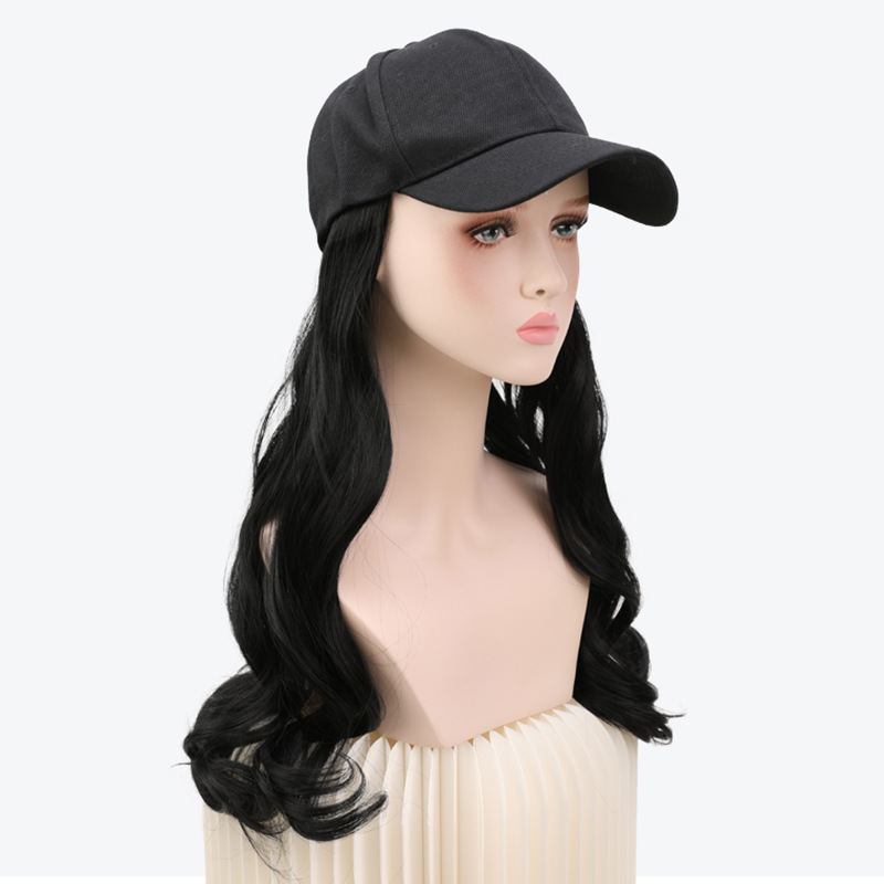 厂家批发韩版假发女 棒球帽子假发一体网红长卷发假发发套