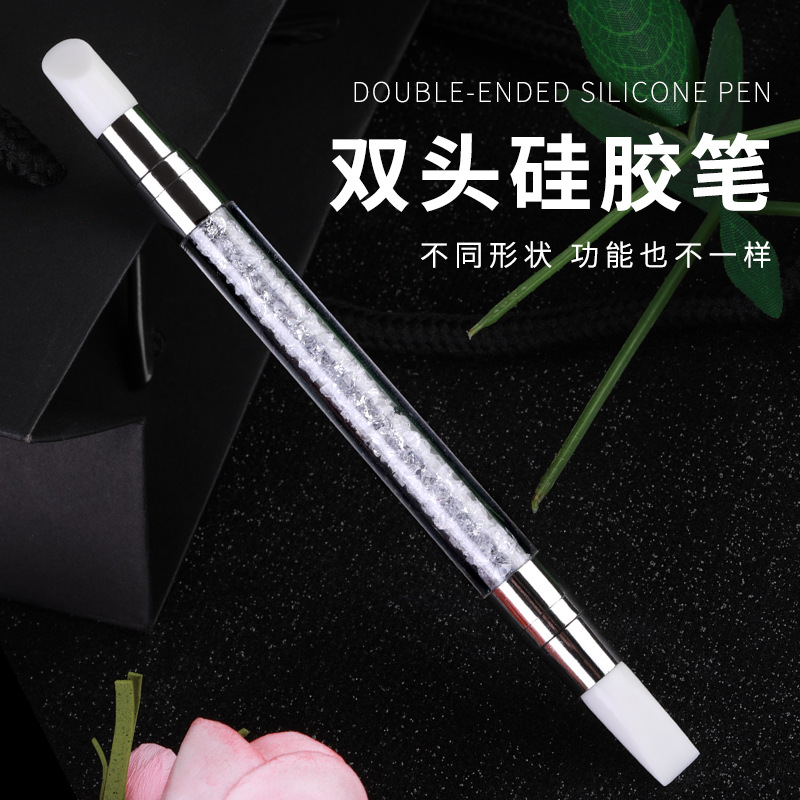 Silicone nail pen with double heads, slanted edges, shaping dots, diamonds, decals and embossing sticks, multi-functional nail pen for cross-border special supply