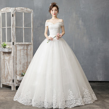 新款时尚韩式新娘婚纱礼服 抹胸齐地一字肩婚纱礼服