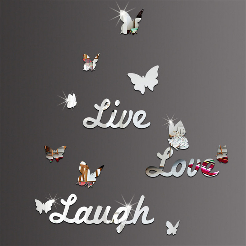 时尚创意Live Love Laugh英文字母蝴蝶镜面墙贴个性装饰镜子批发详情图2