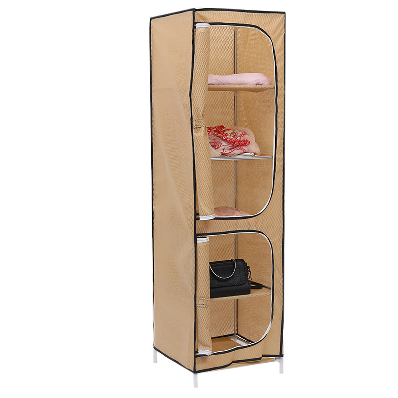 Simple reinforced folding wardrobe Hanging cloth storage cabinet Home dust closet zipper non-woven wardrobe details Picture