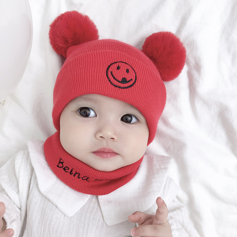 Bena Bear's new autumn and winter knitted hats, baby hats, warm baby hats, children's hats, cute smiling face hats and covers details Picture