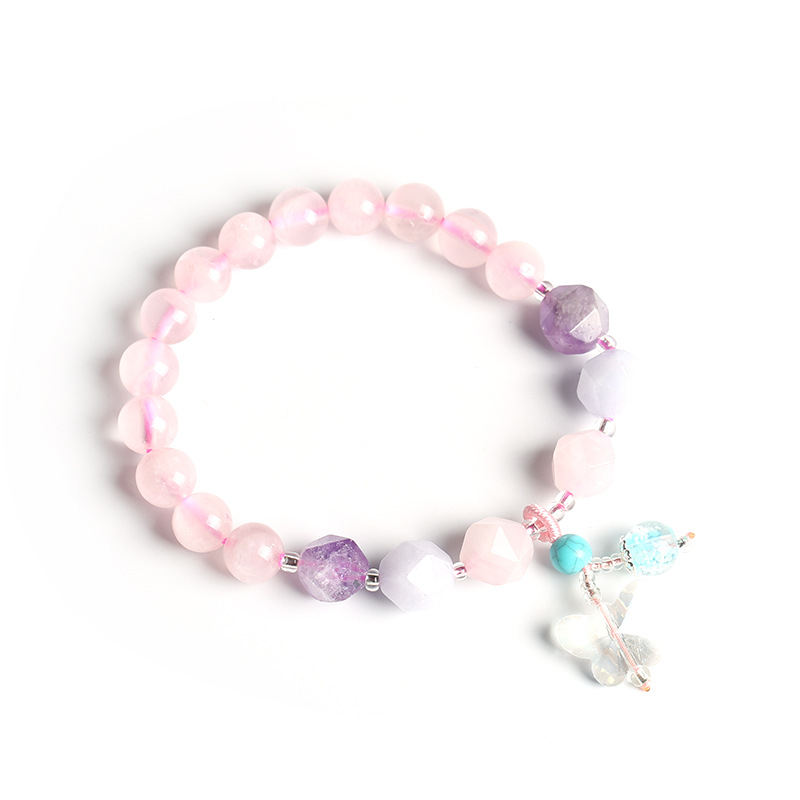 爆花晶草莓晶/粉晶串珠白底实物图