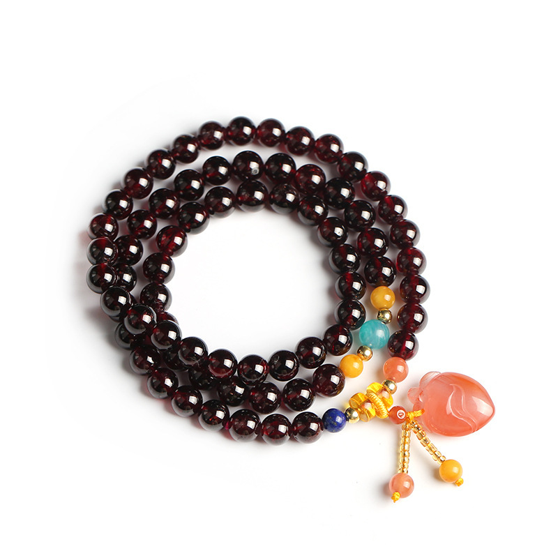 Natural garnet bracelet 7mm three-circle wine red women's garnet bracelet, Buddhist prayer bead bracelet, multi-circle crystal bracelet Item Picture
