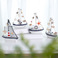 地中海风格贝壳裂纹小船摆设木质帆船模型小摆件儿童创意手工艺船（价格面议）图