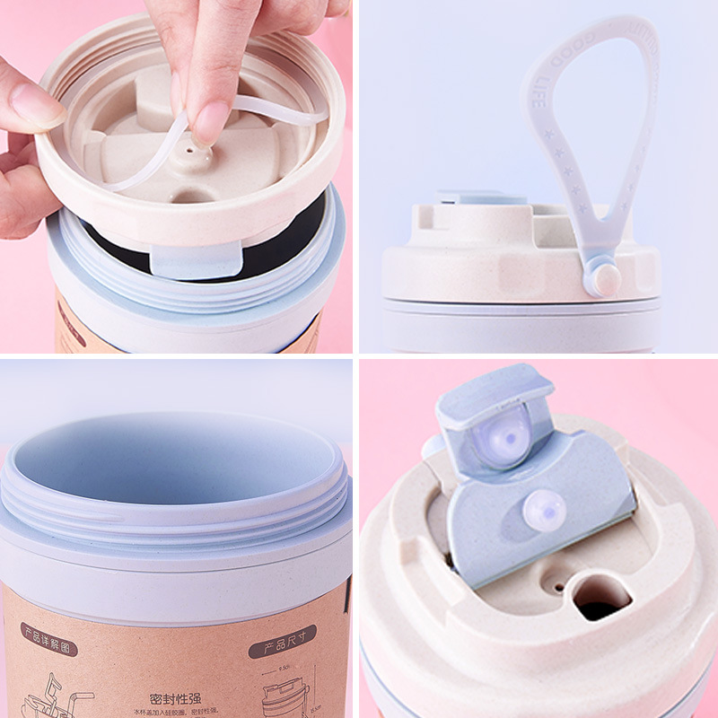 Creative bamboo fiber coffee cup outdoor portable breakfast cup Sealed heat insulation waterproof double water cup soup cup handy cup Specification drawing