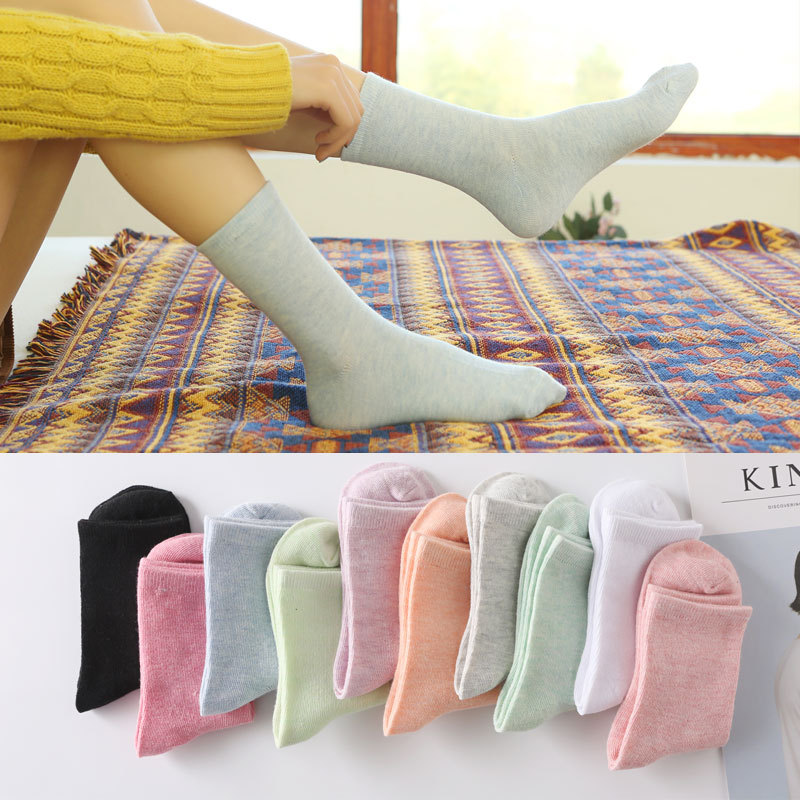 Solid Color Cotton Socks Autumn And Winter Candy Color Women's Cotton Socks In The Tube Stall Women's Socks Floor Socks Manufacturers Direct Wholesale Specification drawing