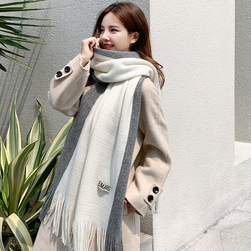 Two-Color Splicing Scarf 2022 Autumn Winter Korean Version Of The New Imitation Cashmere Fringe Warm Men Matching Color Bib Women Application Scenario
