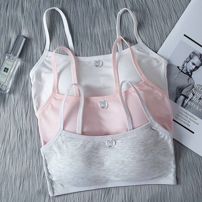 Summer girl's top cotton growing period no underwire bra Sports vest Student full cup underwear