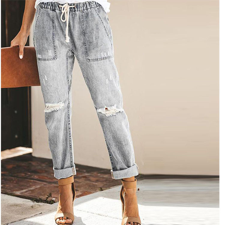 New 2022 summer export supply sexy and elegant European and American denim straight-leg jeans, loose and tight plus-size women's jeans Item Picture