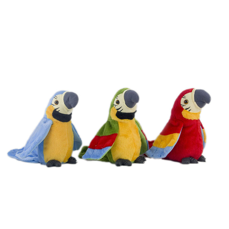The new cross-border electric plush toy parrot can learn to speak by electric recording. The parrot twists and flaps its wings to play full figure