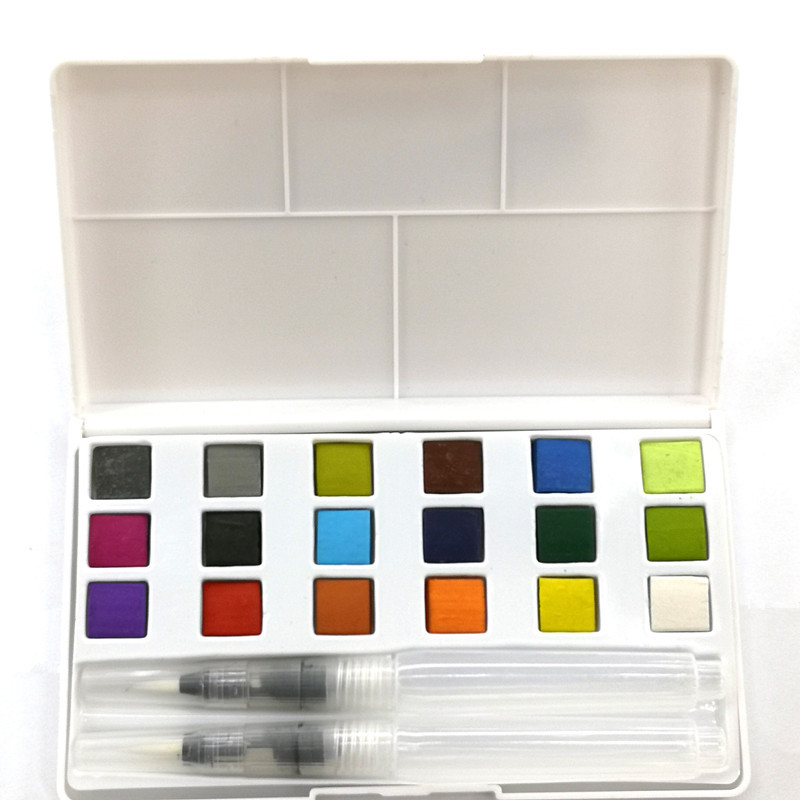 固体水彩颜料套装 18色初学者美术手绘学生儿童画笔透明水笔水粉详情图3
