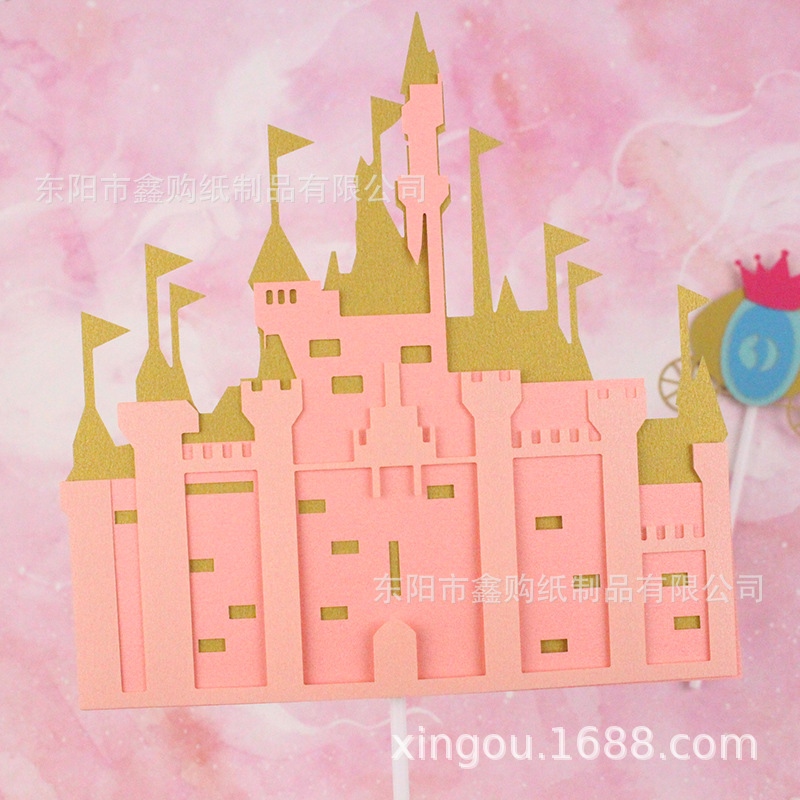 Original Baked Cake Decoration Maiden Heart Castle Carriage Prince Princess Romantic Plug-In Cake Dessert Arrangement Specification drawing