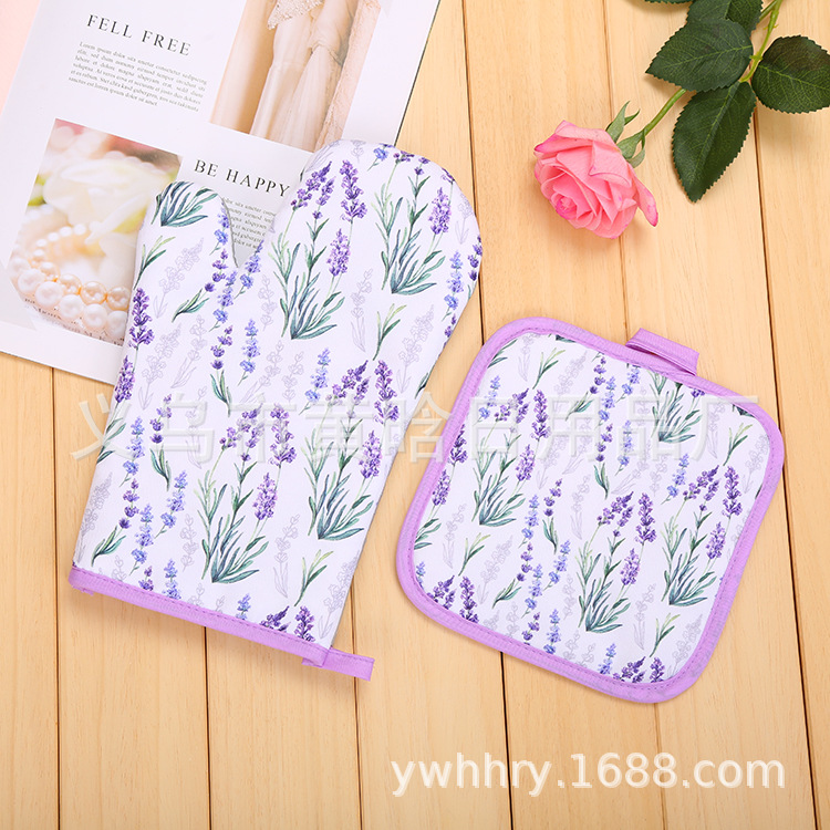 【LOVELY HOME】【 Chijia 】 Lavender insulated microwave oven Baking glove mat Two-piece oven set with heat proof gloves digital printing details Picture