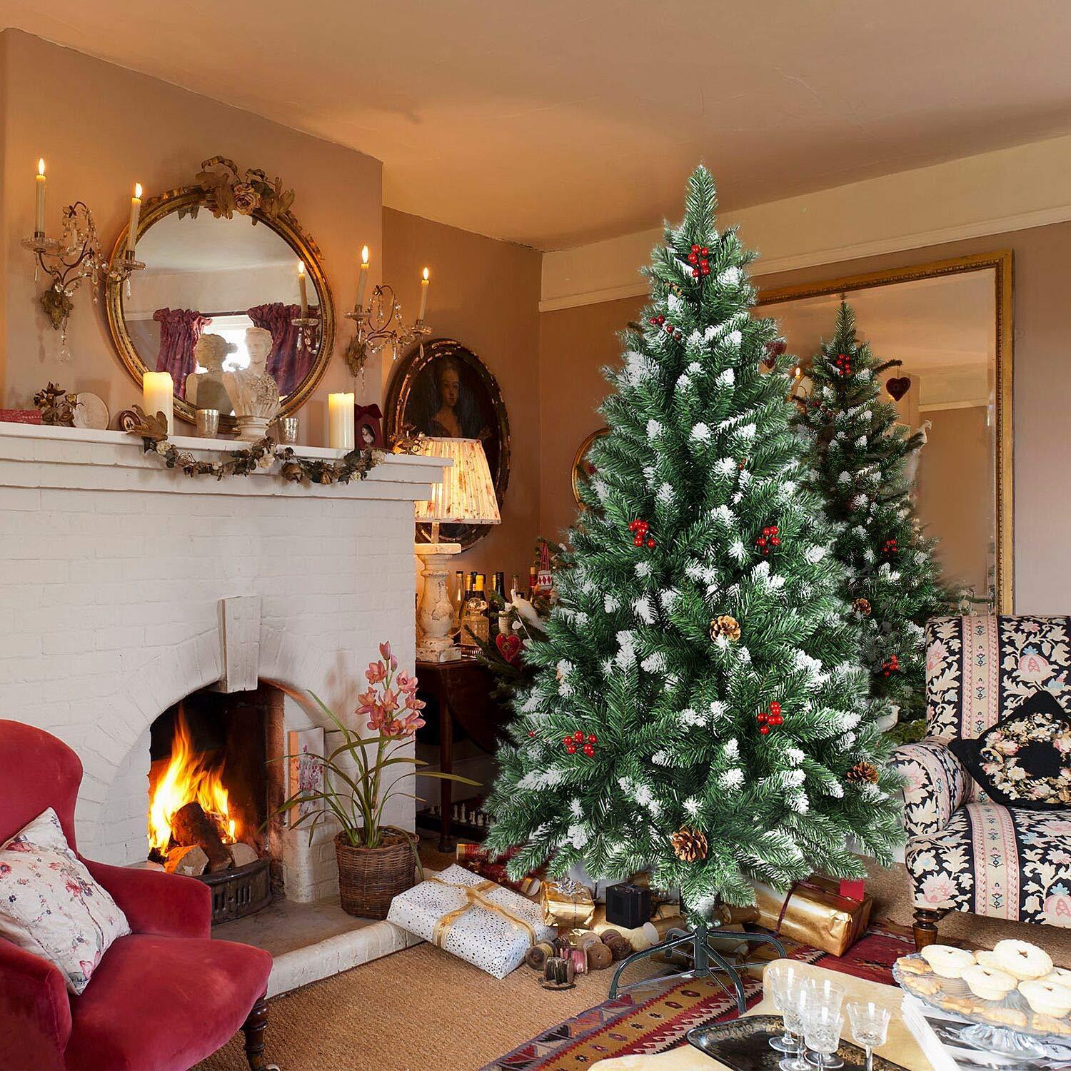 Christmas Pointy Spray White Pvc Christmas Tree With Pine Cones With Red Fruit Christmas Tree Mall Window Decoration Tree Cross Border full figure