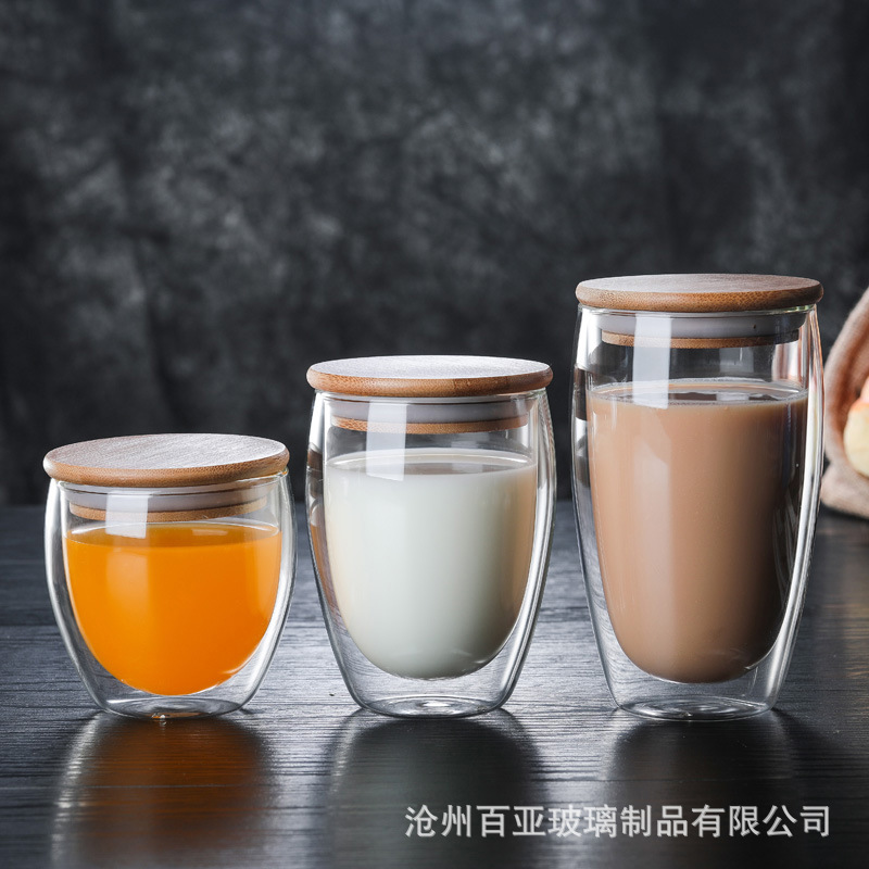 高硼硅玻璃双层隔热咖啡杯透明玻璃果汁牛奶杯家用喝水泡茶杯