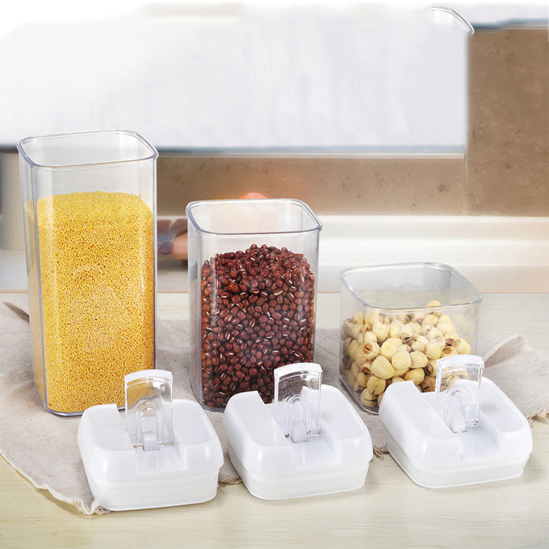 亚马逊现货杂粮厨房收纳罐透明真空保鲜储物罐塑料安扣密封罐批发