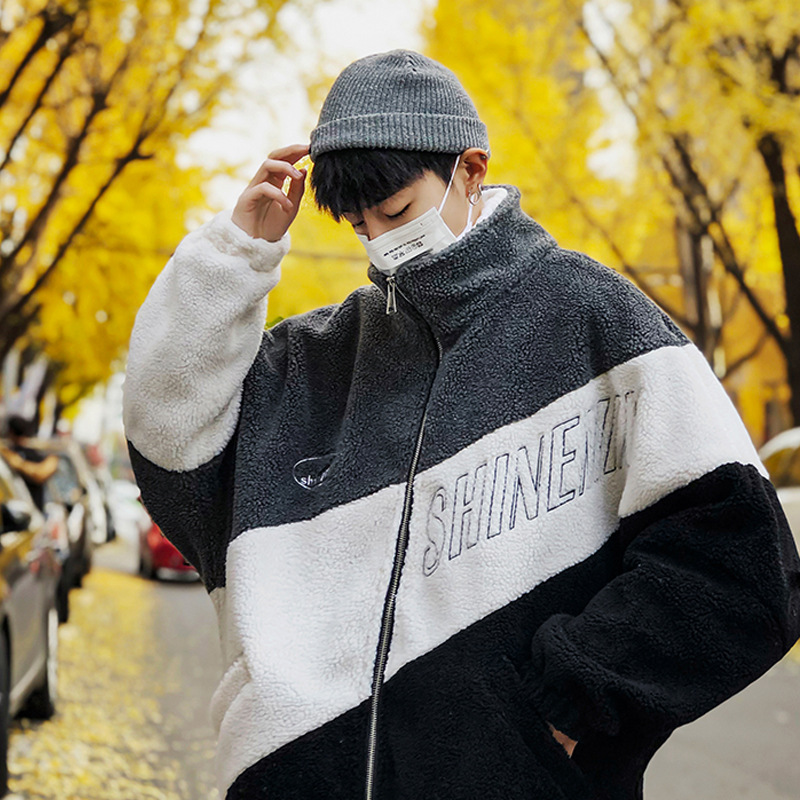 Lambskin cotton-padded jacket for men, winter warm, color-blocked thickened cotton-padded jacket, Korean style trendy, versatile cotton-padded jacket for students Application Scenario