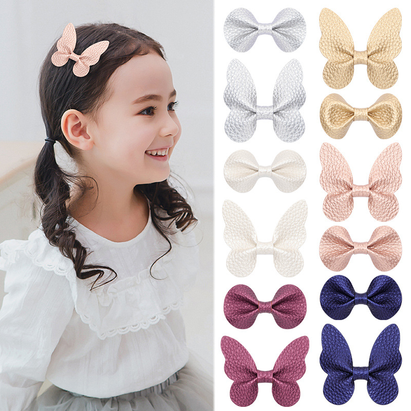 Ins Lychee Butterfly Hairpin 91208 Cross-Border Creative New Children's Hair Accessories Solid Color Round Ear Bangs Clip Item Picture
