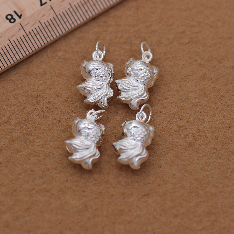 diy jewelry accessories 990 silver small goldfish pendant braided bracelet anklet necklace silver jewelry materials wholesale