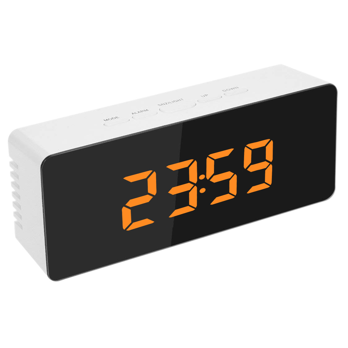 Original creative LED mirror alarm clock, digital perpetual calendar, fashionable electronic smart music alarm clock with adjustable brightness Item Picture